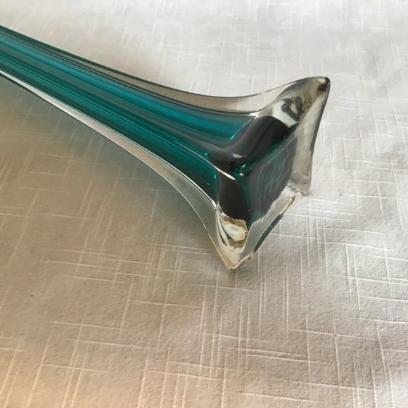 Large Soliflore Art Glass Vase, 1960s Green and Clear Glass - Picture 4 of 8